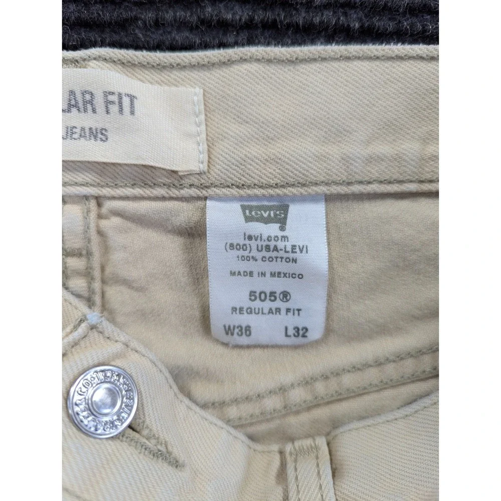 Levi's 505 Regular Fit Jeans Mens 36x32 Off White Denim Cotton Straight Leg